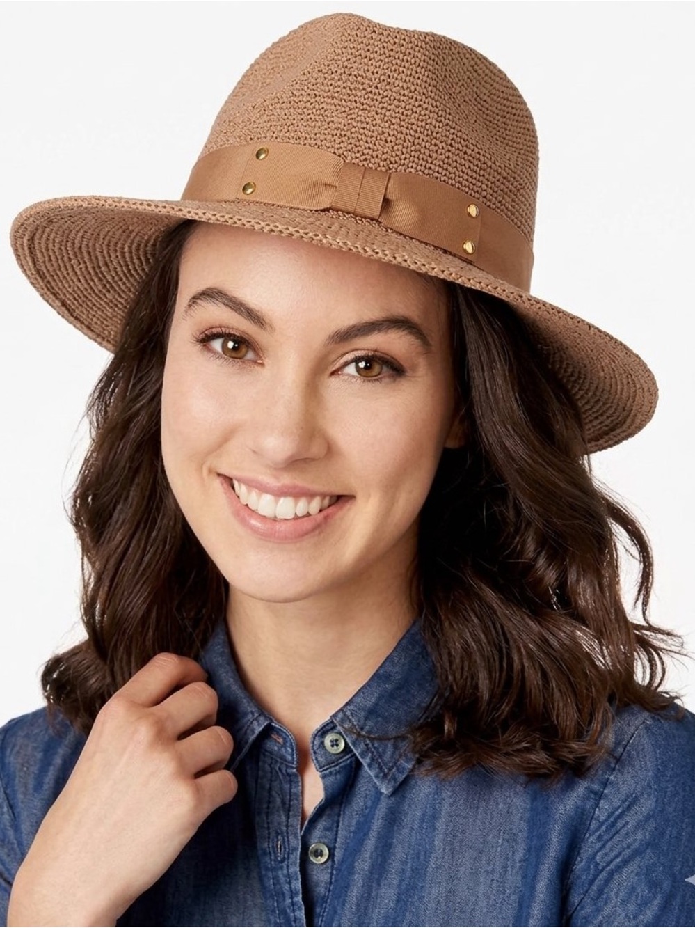 INC International Concepts Women's Textured Packable Panama fedora Hat, camel os